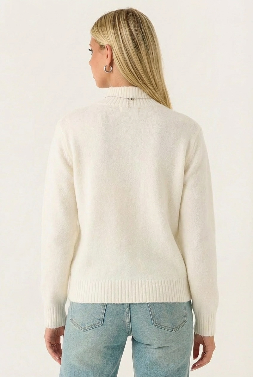 Sweat en Maille à Col Montant – Motif Animalier Brodé