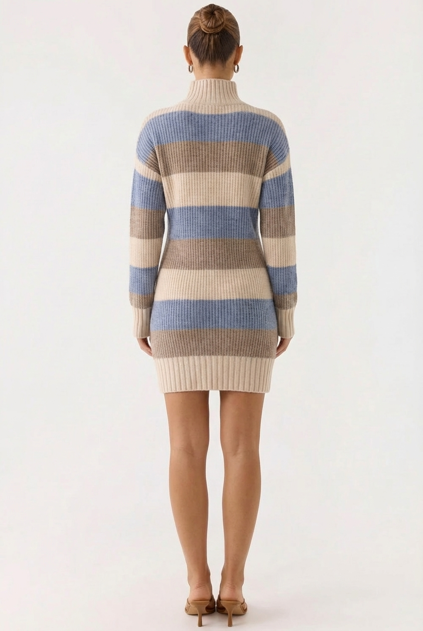 Robe-Pull Longue à Col Montant – Élégance Hivernale & Maille Côtelée