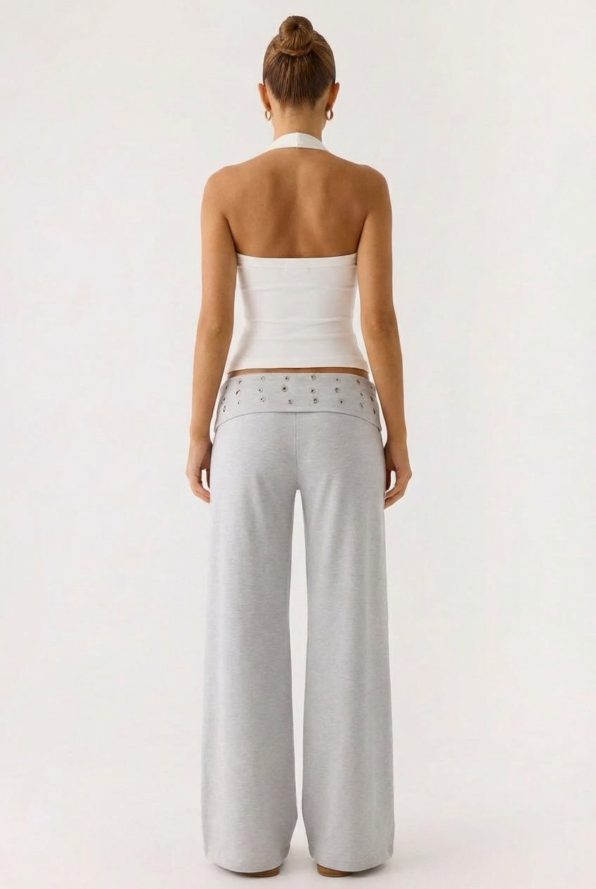 Pantalon Evasé Fluide à Taille Haute Ornée – Confort