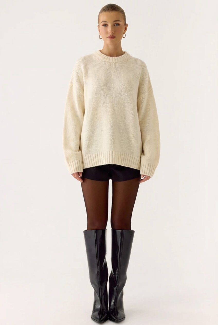 Pull à Col Rond Coupe Ample en Laine Mélangée