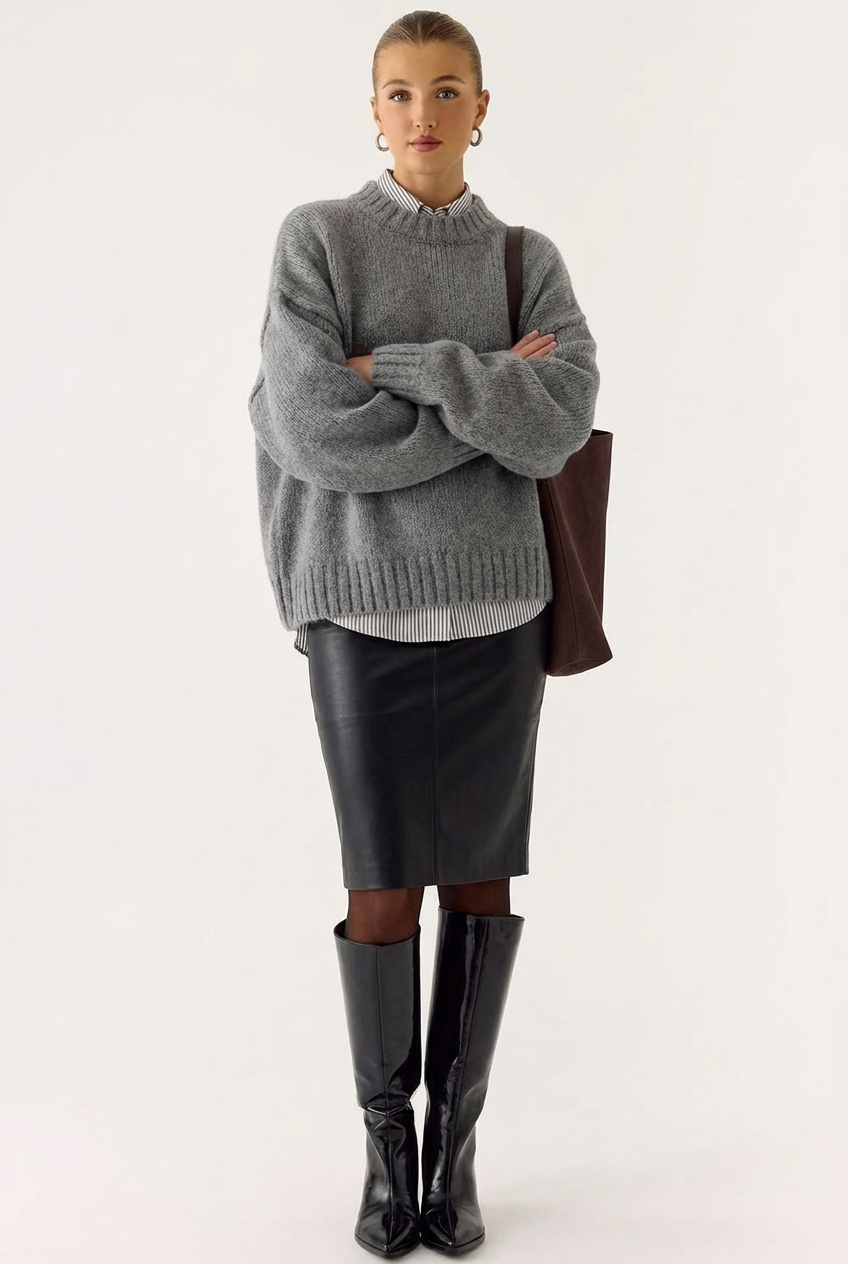 Pull à Col Rond Coupe Ample en Laine Mélangée