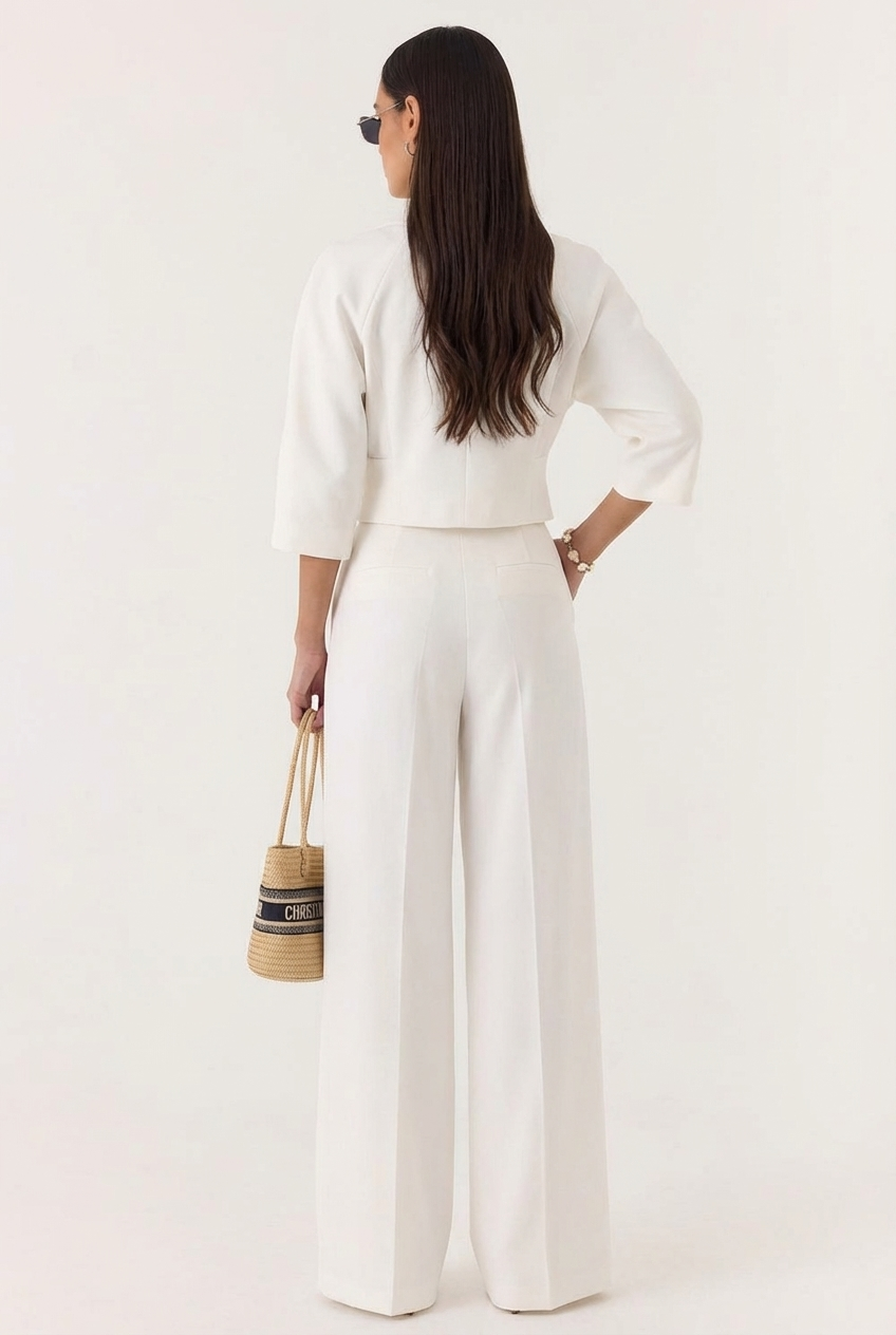 Ensemble Deux Pièces Chic – Veste Croisée Courte et Pantalon Palazzo à Pinces