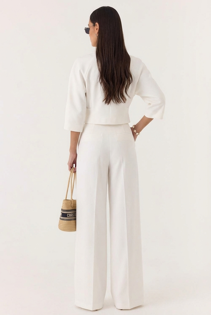 Ensemble Deux Pièces Chic – Veste Croisée Courte et Pantalon Palazzo à Pinces