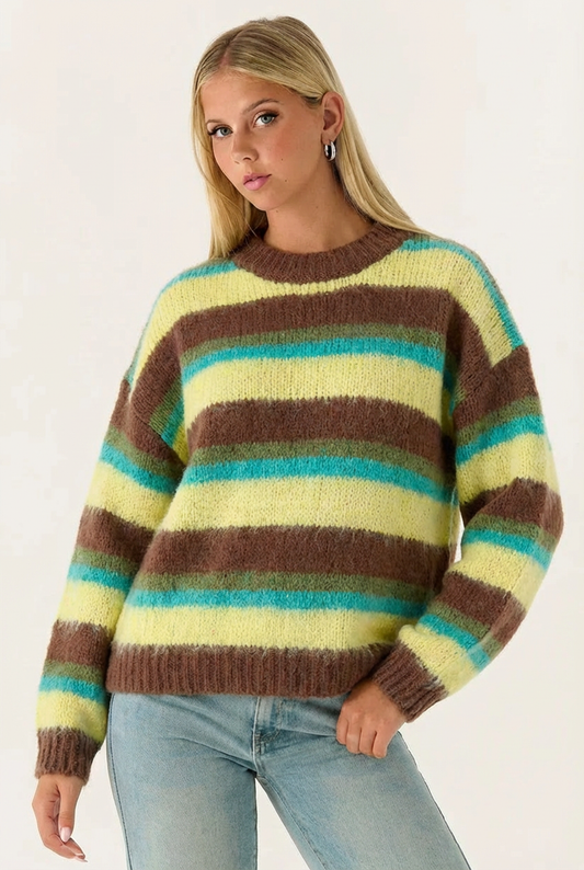 Sweat Oversize en Maille Duveteuse à Rayures