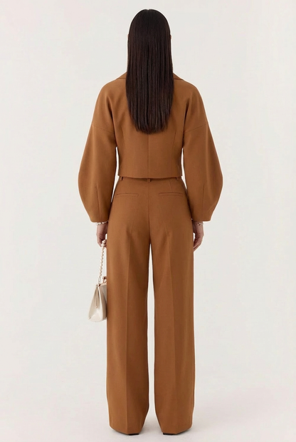 Ensemble Deux Pièces Chic – Veste Croisée Courte et Pantalon Palazzo à Pinces
