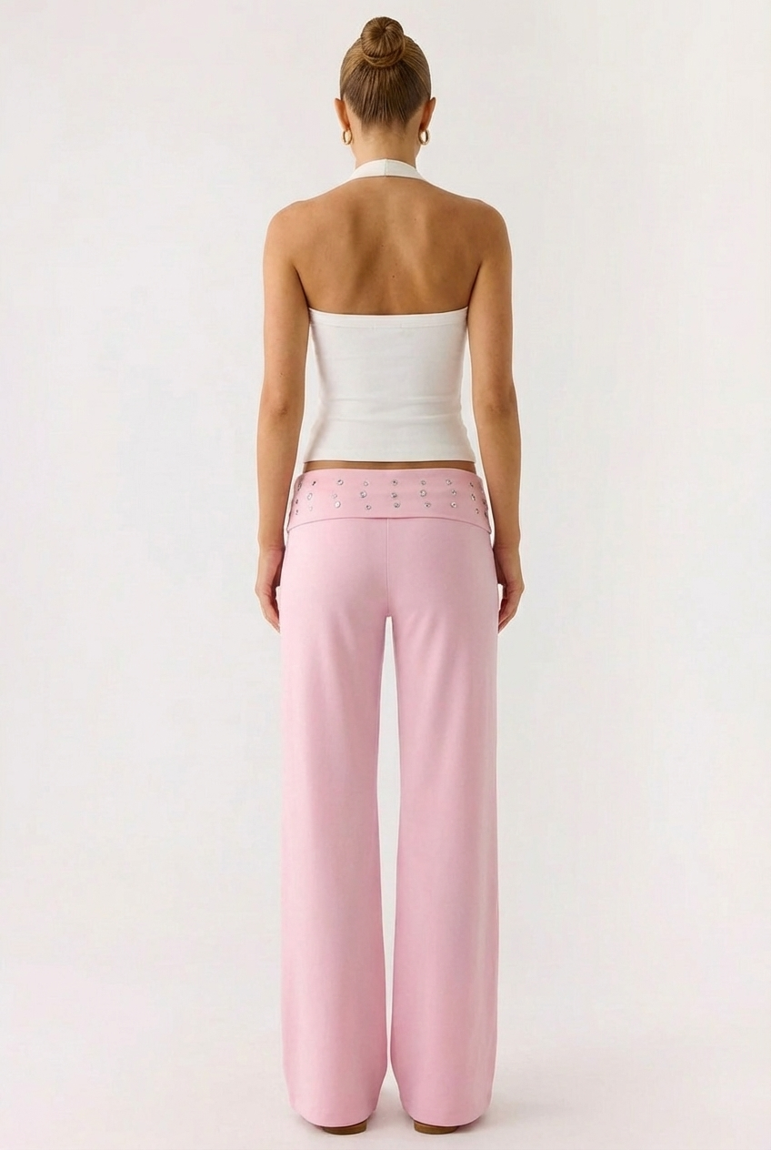 Pantalon Evasé Fluide à Taille Haute Ornée – Confort