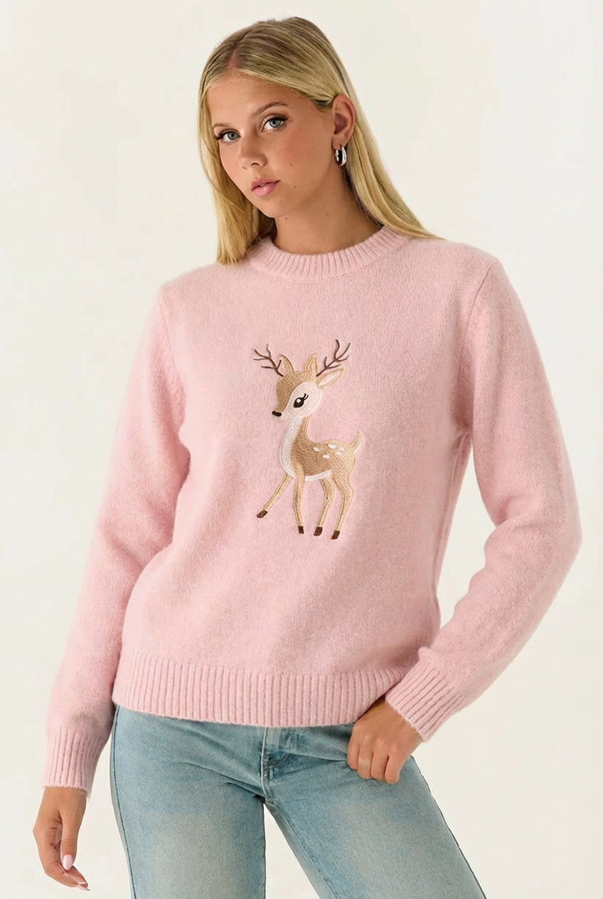 Sweat en Maille à Col Montant – Motif Animalier Brodé