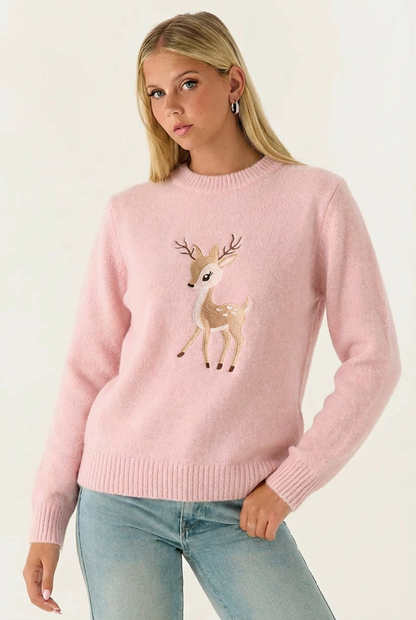 Sweat en Maille à Col Montant – Motif Animalier Brodé