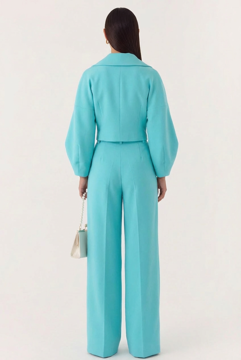 Ensemble Deux Pièces Chic – Veste Croisée Courte et Pantalon Palazzo à Pinces