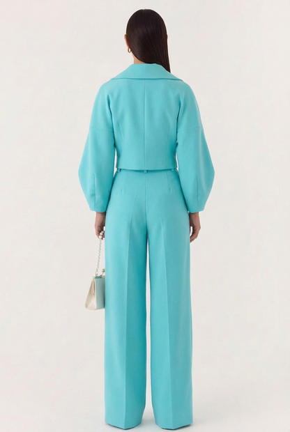 Ensemble Deux Pièces Chic – Veste Croisée Courte et Pantalon Palazzo à Pinces