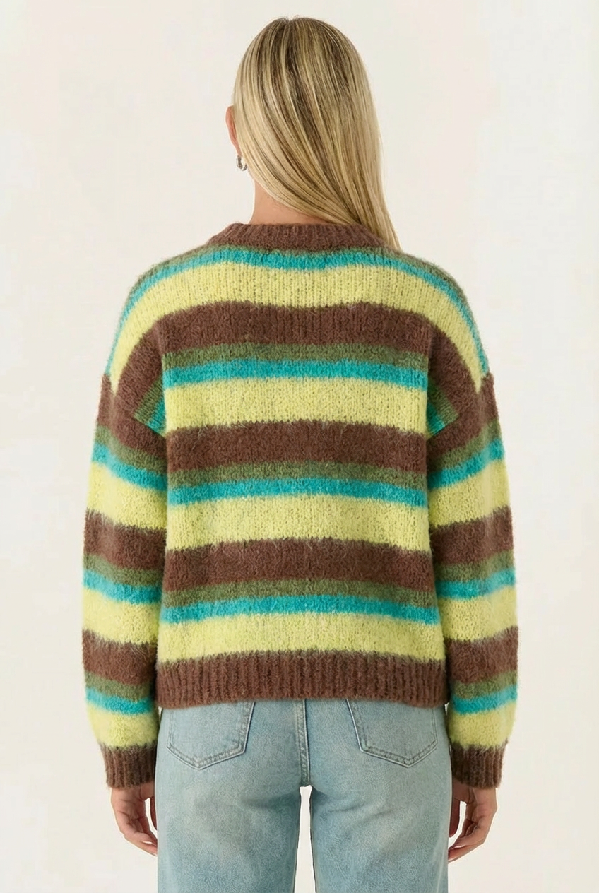 Sweat Oversize en Maille Duveteuse à Rayures