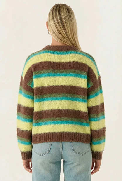 Sweat Oversize en Maille Duveteuse à Rayures