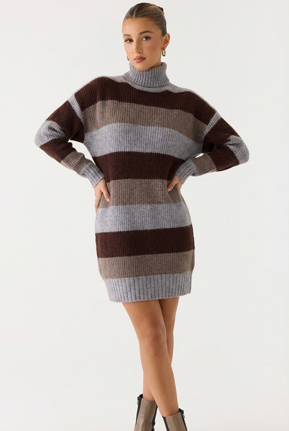 Robe-Pull Longue à Col Montant – Élégance Hivernale & Maille Côtelée