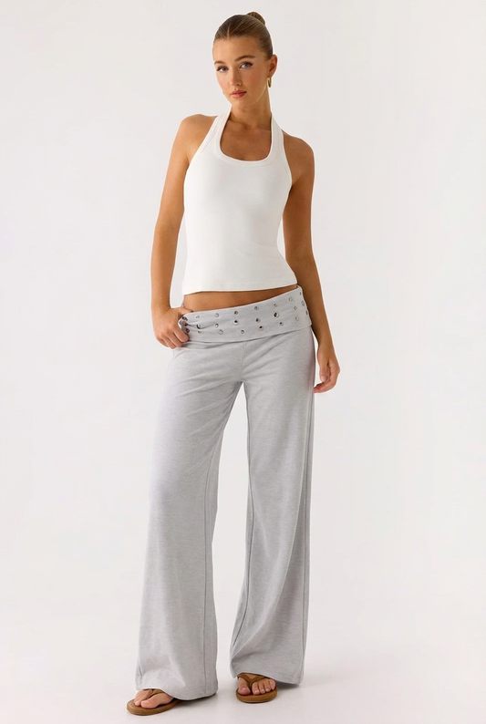 Pantalon Evasé Fluide à Taille Haute Ornée – Confort